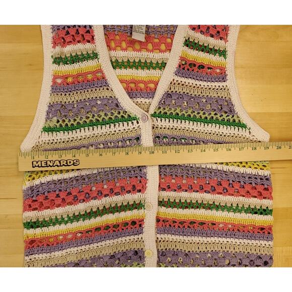 VTG Koret Francisca Petites Crocheted Vest Granny Chic Colorful Stripes Rainbow - Picture 4 of 11
